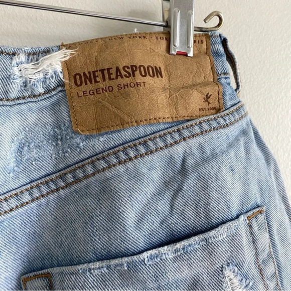 ONE Teaspoon Legend Revolve  Distressed Jean Short 100% Cotton High Rise Size 27 - Picture 6 of 12